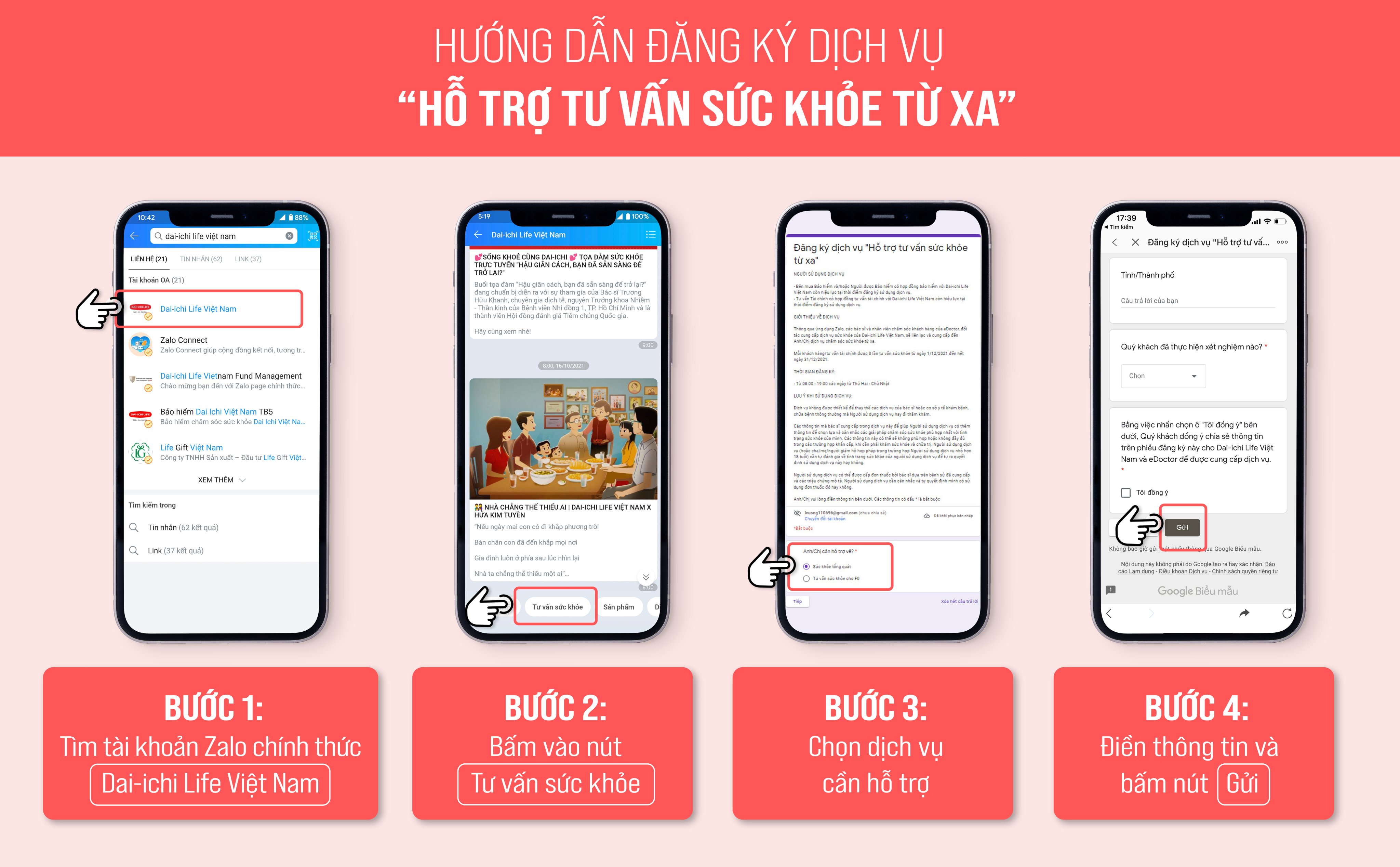 Các bước đăng ký Chương trình “Tư vấn sức khỏe miễn phí từ xa” Các bước đăng ký Chương trình “Tư vấn sức khỏe miễn phí từ xa”